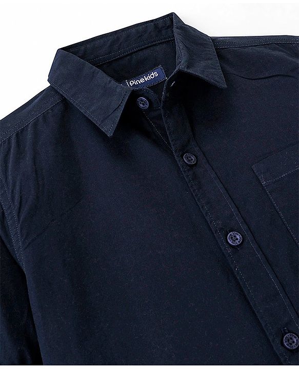 Pine Kids 100% Cotton Full Sleeves Shirt Solid Color -  Dark Blue