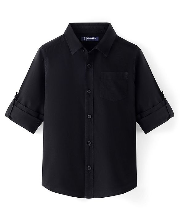 Pine Kids 100% Cotton Full Sleeves Shirt Solid Color - Black