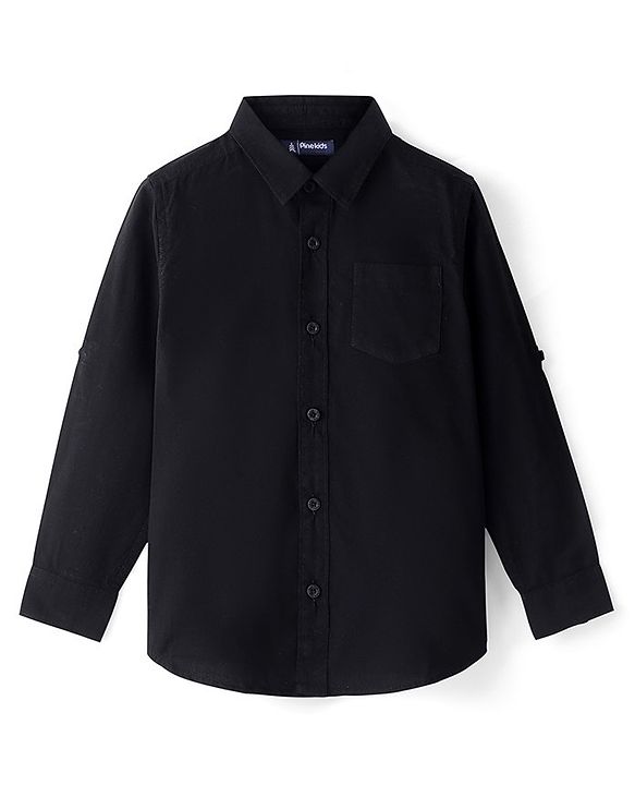 Pine Kids 100% Cotton Full Sleeves Shirt Solid Color - Black