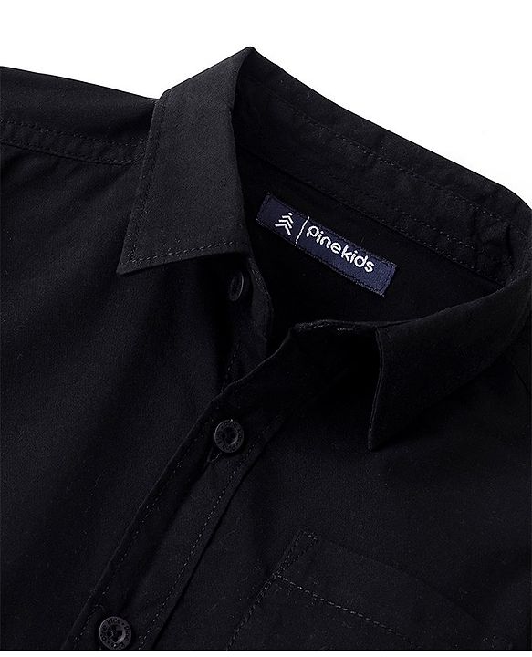Pine Kids 100% Cotton Full Sleeves Shirt Solid Color - Black
