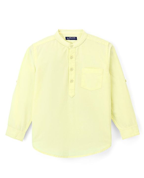Pine Kids Cotton Woven Full Sleeves Solid Shirt - Yellow