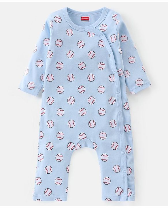 Babyhug 100% Cotton Knit Full Sleeves Romper Base Balls Print Pack of 2 - Navy & Sky Blue