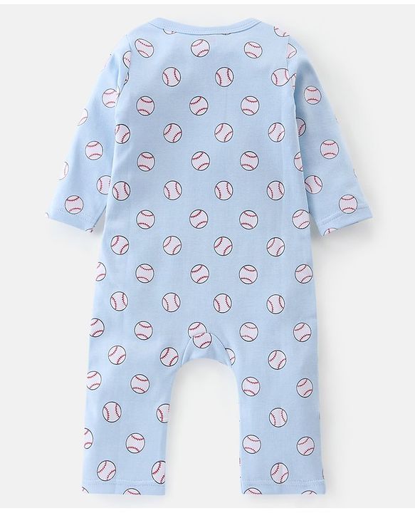 Babyhug 100% Cotton Knit Full Sleeves Romper Base Balls Print Pack of 2 - Navy & Sky Blue