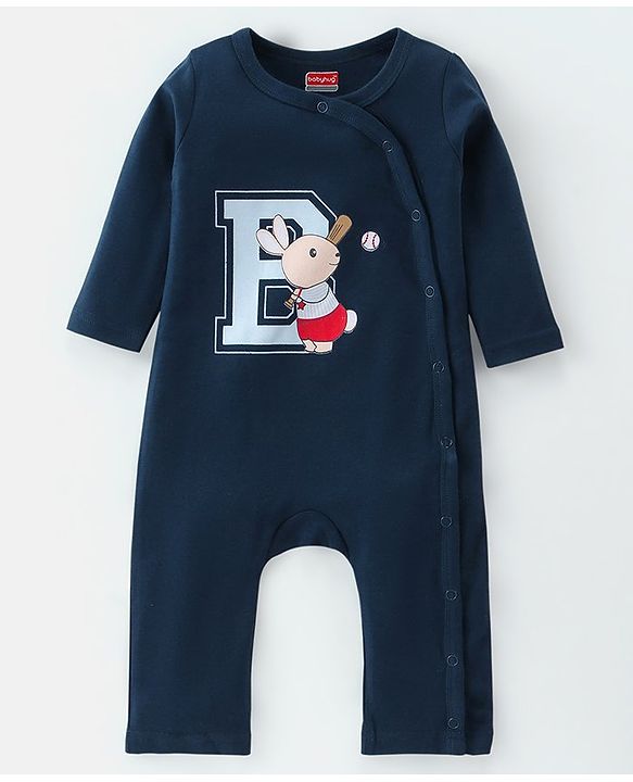 Babyhug 100% Cotton Knit Full Sleeves Romper Base Balls Print Pack of 2 - Navy & Sky Blue
