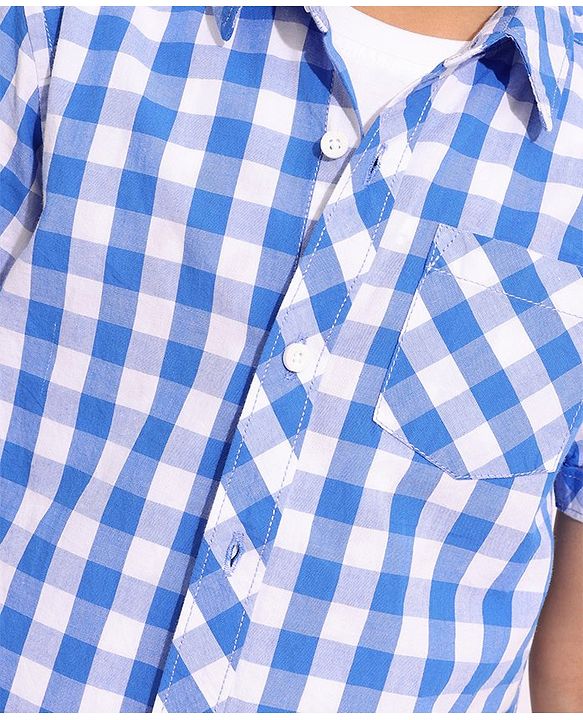 Pine Kids 100% Cotton Half Sleeves Check Shirt with Inner Tee - Blue