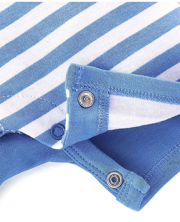 Babyhug 100% Cotton Knit Half Sleeves Romper Stripes & Bird Print - Blue
