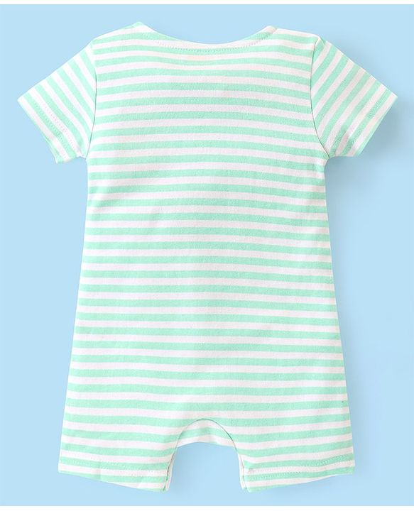 Babyhug 100% Cotton Half Sleeves Romper Stripes & Lion Print- Blue