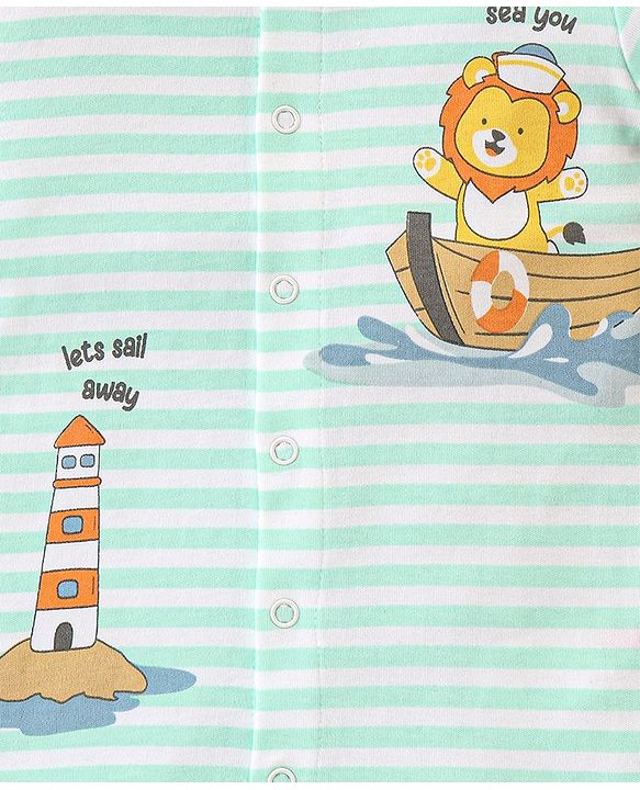 Babyhug 100% Cotton Half Sleeves Romper Stripes & Lion Print- Blue
