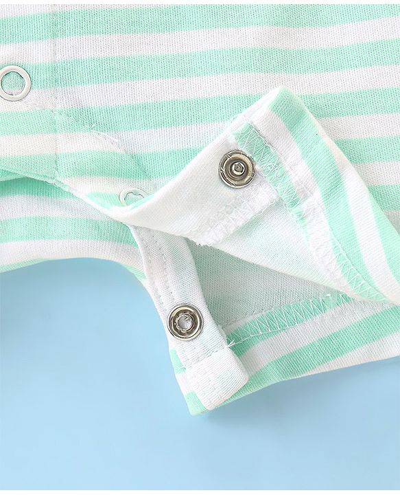 Babyhug 100% Cotton Half Sleeves Romper Stripes & Lion Print- Blue