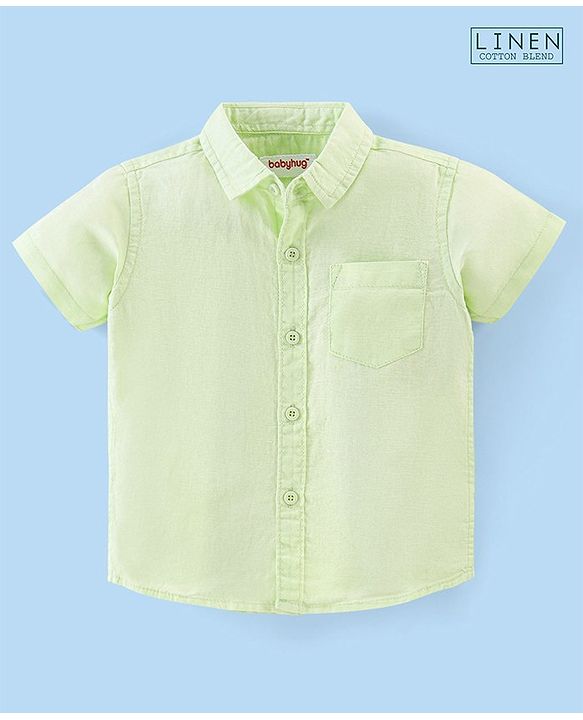 Babyhug Cotton Linen Half Sleeves Solid Shirt- Lime Green