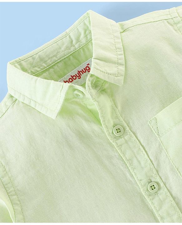 Babyhug Cotton Linen Half Sleeves Solid Shirt- Lime Green