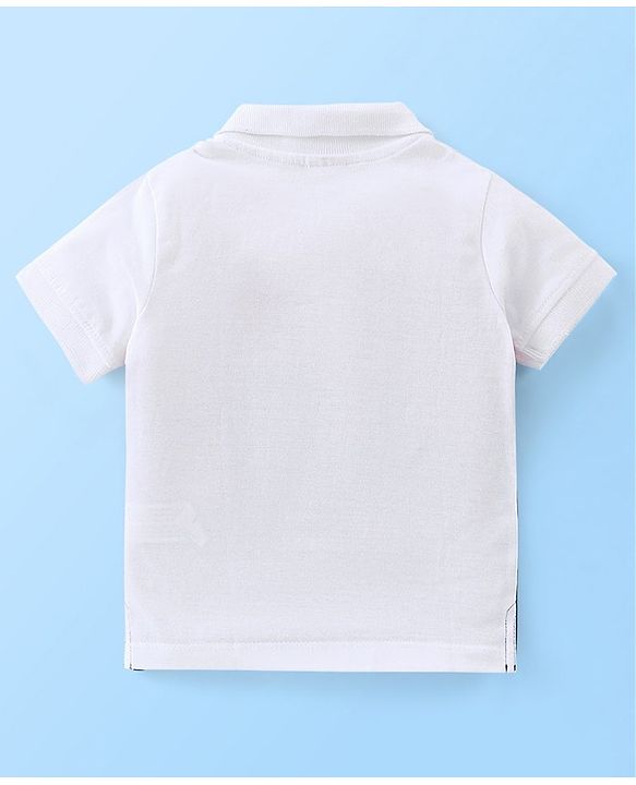 Babyhug 100% Cotton Knit Half Sleeves T-Shirt Text & Boat Print - White & Navy Blue
