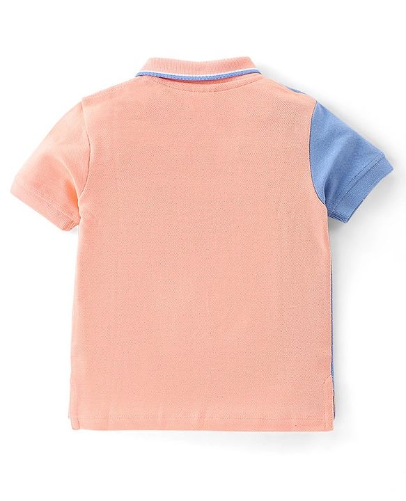 Babyhug Cotton Jersey Half Sleeves Cut & Saw Design Polo T-Shirt Number Print - Peach & Blue