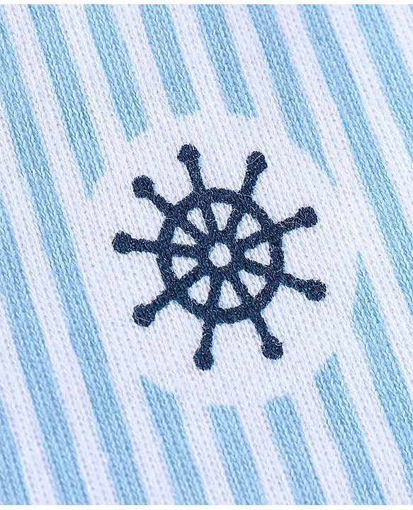 Babyhug 100% Cotton Half Sleeves Striped Romper Boat Print - Navy Blue