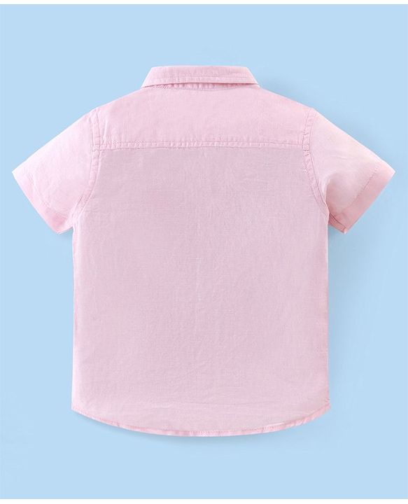 Babyhug Cotton Linen Half Sleeves Solid Shirt- Lime Green