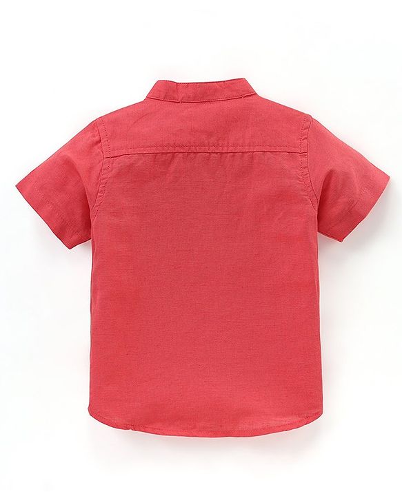 Babyhug Cotton Linen Half Sleeves Solid Kurta Shirt- Coral