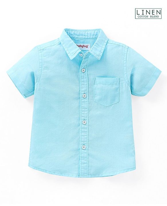 Babyhug Cotton Linen Half Sleeves Solid Shirt- Blue
