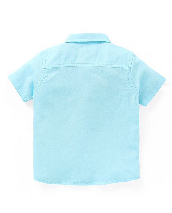 Babyhug Cotton Linen Half Sleeves Solid Shirt- Blue