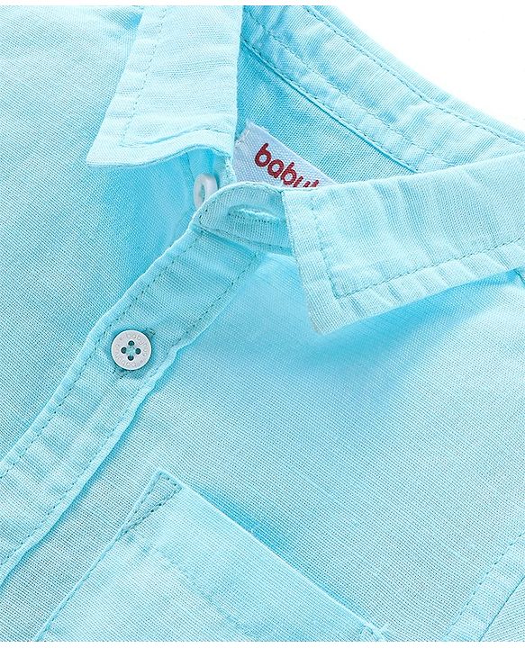 Babyhug Cotton Linen Half Sleeves Solid Shirt- Blue