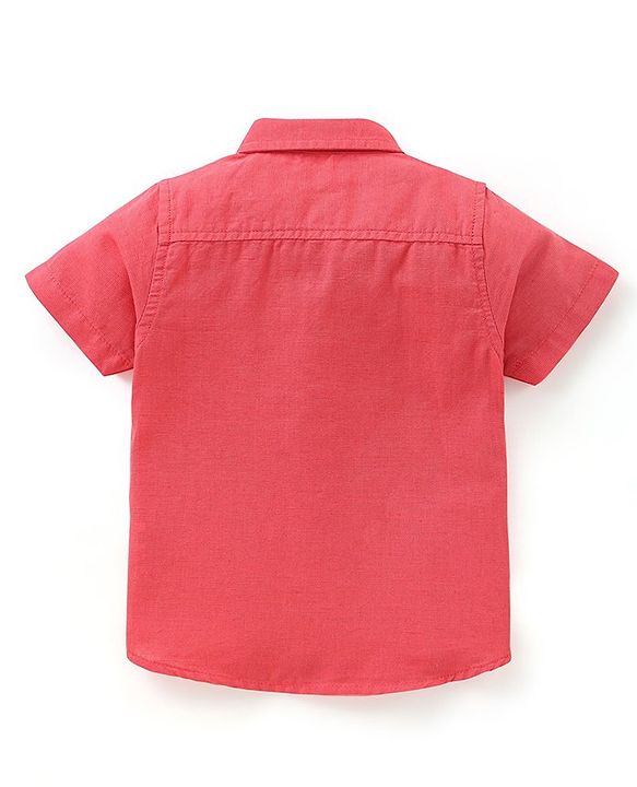 Babyhug Cotton Linen Half Sleeves Solid Color Shirt - Coral