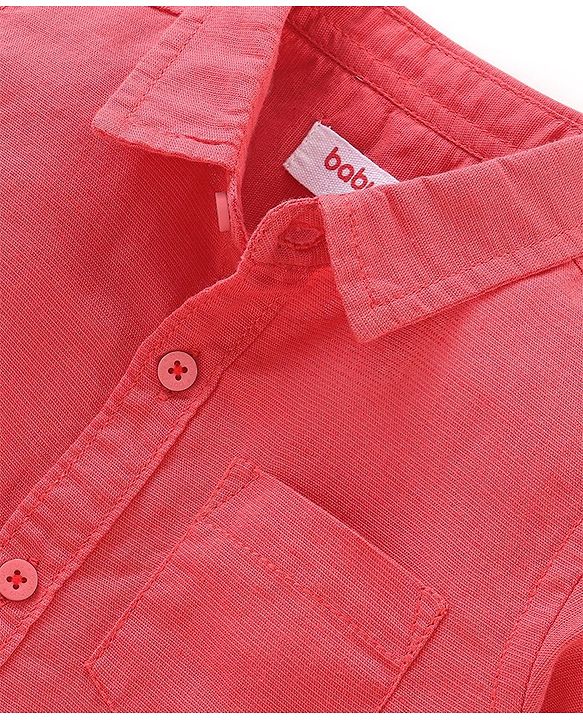 Babyhug Cotton Linen Half Sleeves Solid Color Shirt - Coral