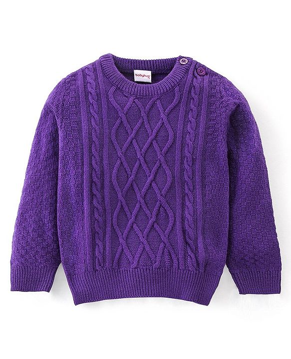 Babyhug Knit Full Sleeves Sweater Cable Knit Design - Purple
