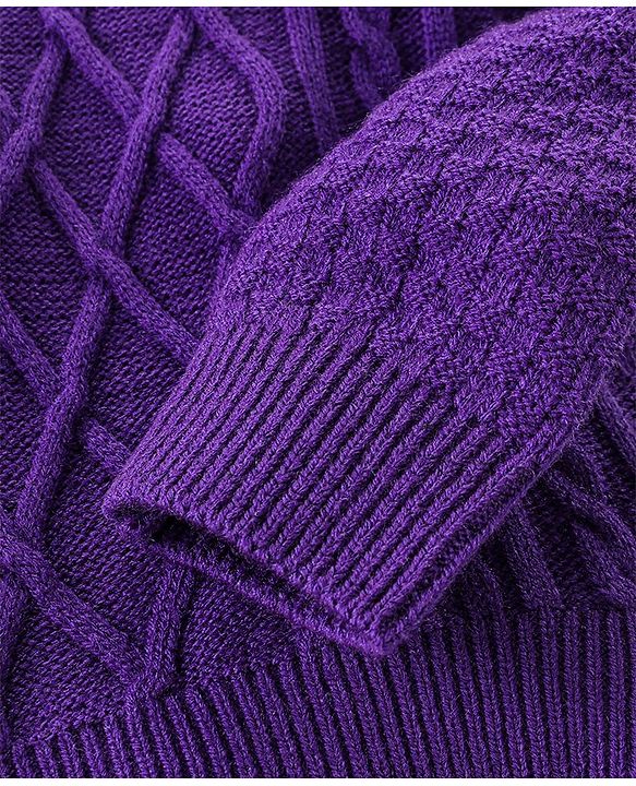 Babyhug Knit Full Sleeves Sweater Cable Knit Design - Purple