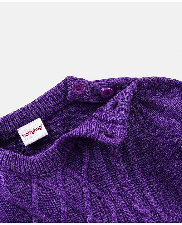 Babyhug Knit Full Sleeves Sweater Cable Knit Design - Purple