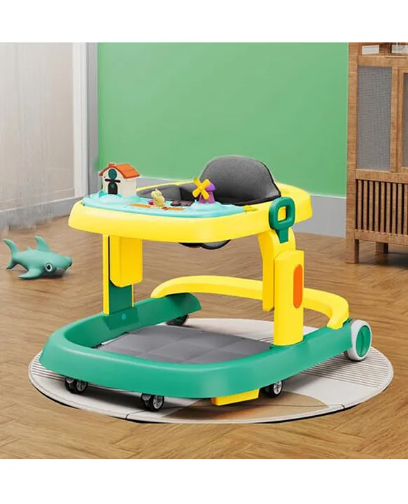 Multi Function Cushioned Seat Adjustable Height Baby Walker with Toy Bar Music Yellow Green Online in India Buy at Best Price from FirstCry 13844659