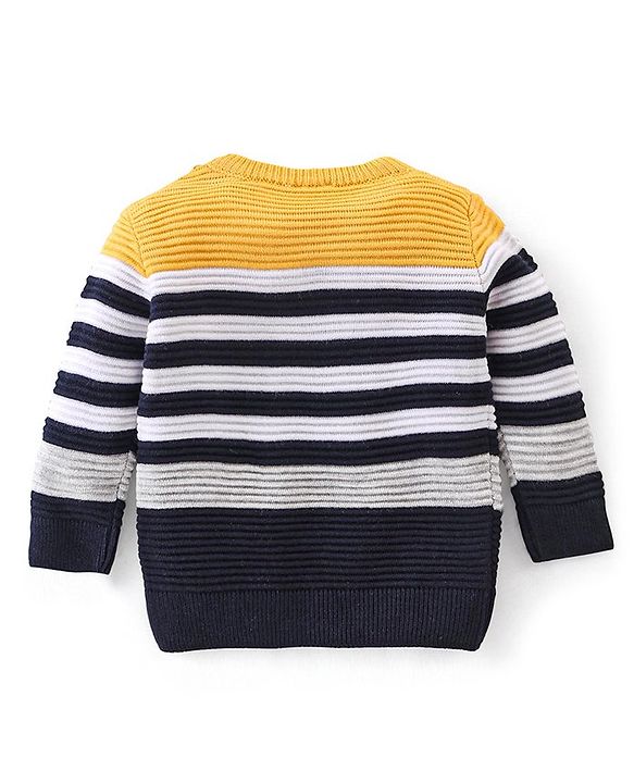 Babyhug Knit Full Sleeves Striped Sweater - Navy Blue & Yellow