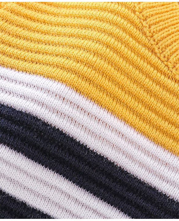 Babyhug Knit Full Sleeves Striped Sweater - Navy Blue & Yellow