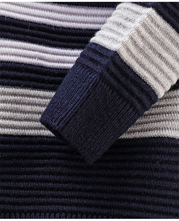 Babyhug Knit Full Sleeves Striped Sweater - Navy Blue & Yellow