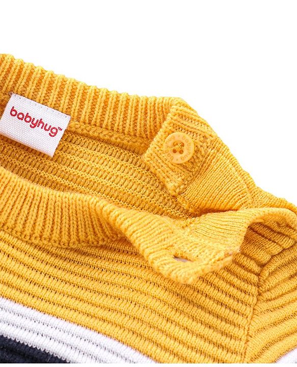 Babyhug Knit Full Sleeves Striped Sweater - Navy Blue & Yellow