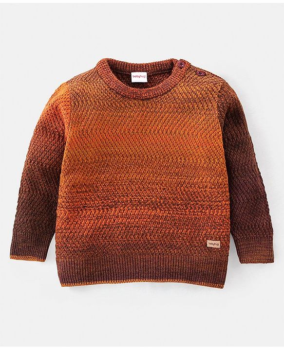 Babyhug Knit Full Sleeves Textured Sweater - Brown