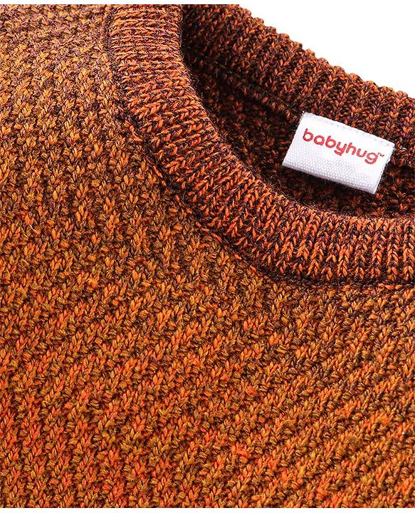 Babyhug Knit Full Sleeves Textured Sweater - Brown