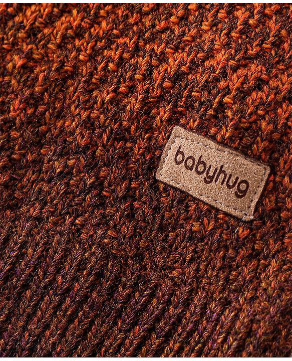 Babyhug Knit Full Sleeves Textured Sweater - Brown