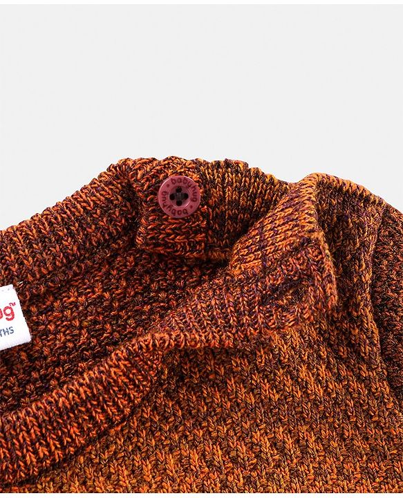 Babyhug Knit Full Sleeves Textured Sweater - Brown