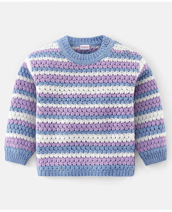 Babyhug Knit Full Sleeves Striped Sweater - Multicolour