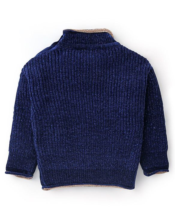 Babyhug Knit Full Sleeves Sweater with Star Design - Navy Blue