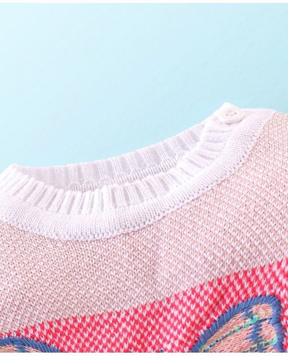 Babyhug Knit Full Sleeves Striped Sweater with Butterfly Design - Multicolour