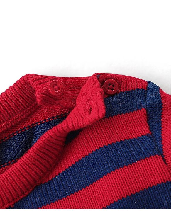 Babyhug Knitted Full Sleeves Striped Sweater Set - Red & Cream