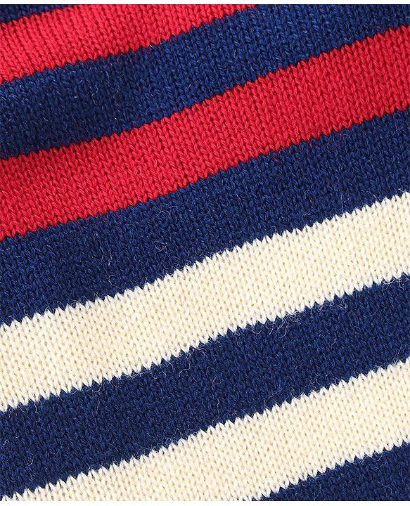 Babyhug Knitted Full Sleeves Striped Sweater Set - Red & Cream