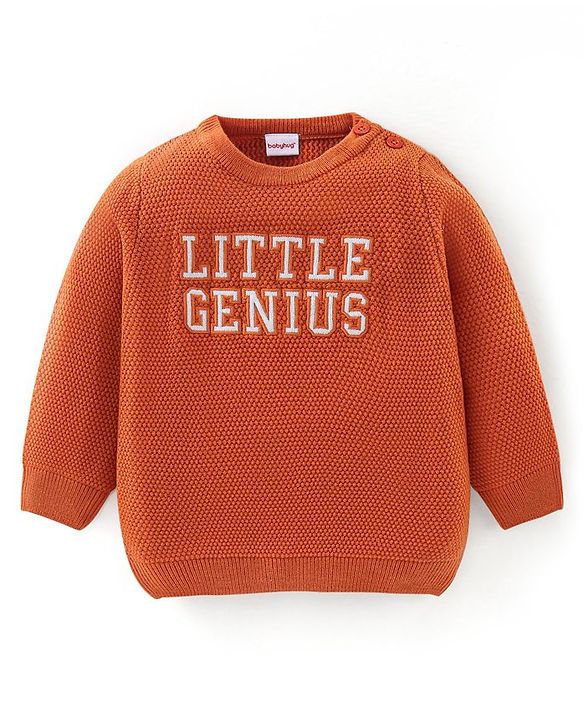Babyhug Knit Full Sleeves Sweater with Text Design - Orange