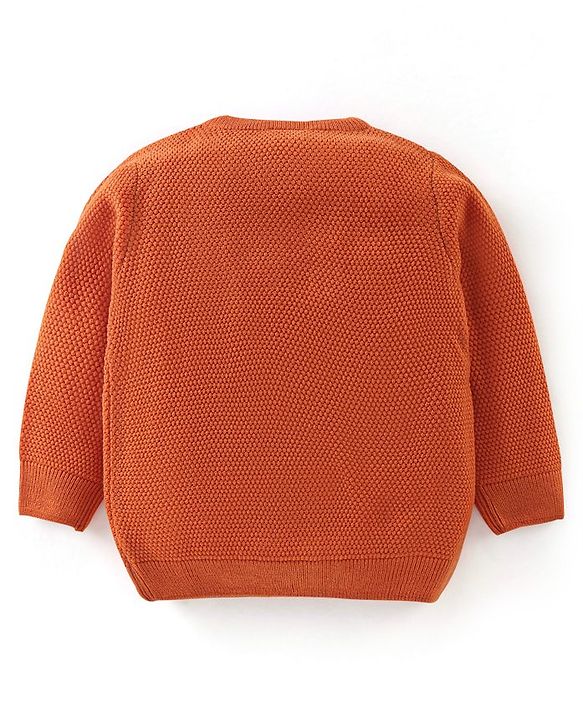 Babyhug Knit Full Sleeves Sweater with Text Design - Orange