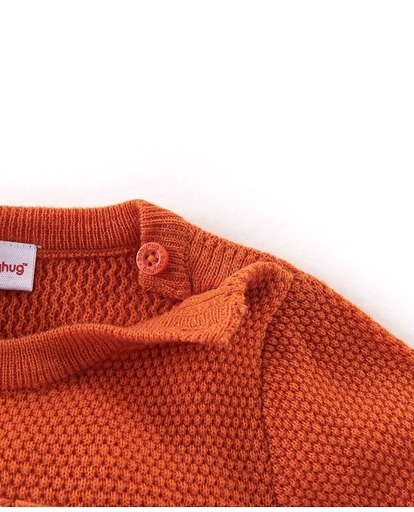 Babyhug Knit Full Sleeves Sweater with Text Design - Orange