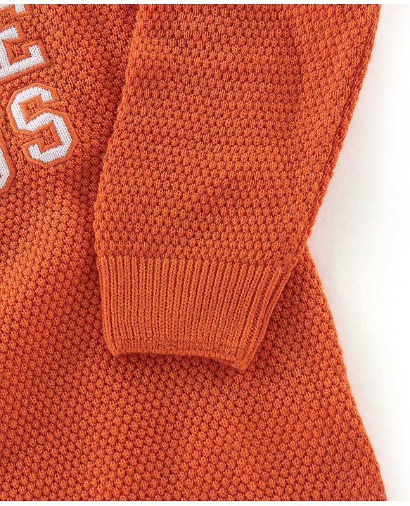Babyhug Knit Full Sleeves Sweater with Text Design - Orange