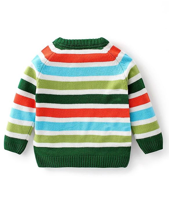 Babyhug Full Sleeves Pullover Sweater Striped with Dino Design - Green