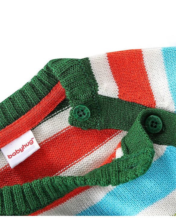 Babyhug Full Sleeves Pullover Sweater Striped with Dino Design - Green