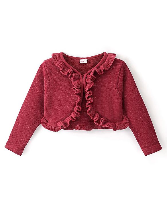 Babyhug Full Sleeves Wollen Shrug - Dark Pink