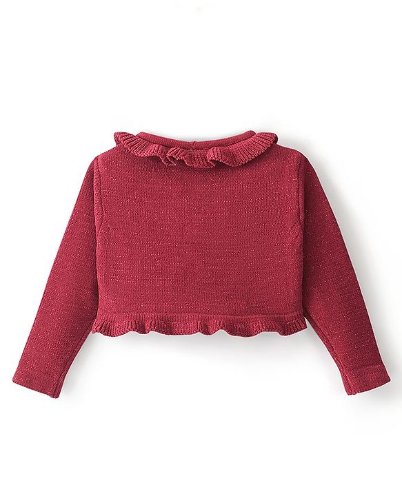 Babyhug Full Sleeves Wollen Shrug - Dark Pink